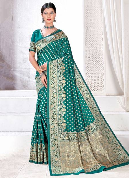 Sea Green Colour Fancy Designer Pure Jaquard silk Party Wear Heavy Saree Collection 1006